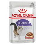 Royal Canin sterilised cat food pouch on a white background