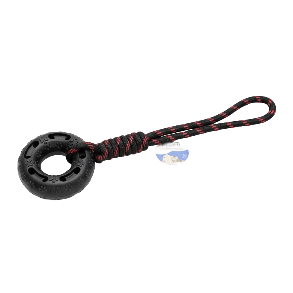 Dog Chew Toy - Rubber Tire & Rope - Tug of War Game.