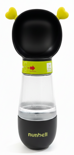 Black and yellow pet water bottle with 'nunbell' branding on a white background