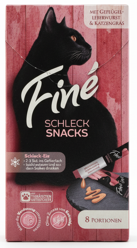 Cat snack package with a black cat illustration on a red background