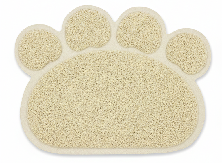 Beige paw-shaped mat on a white background