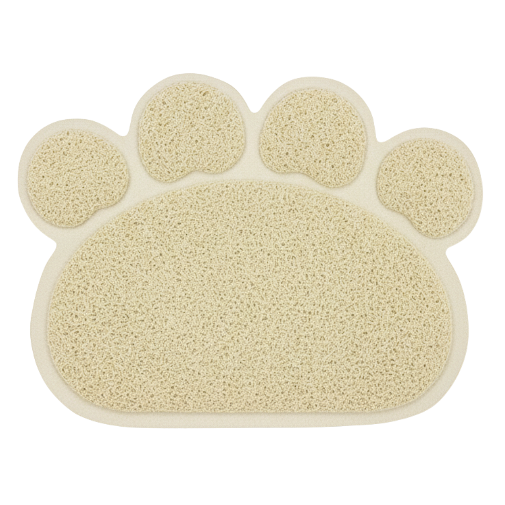 Beige paw-shaped mat on a white background