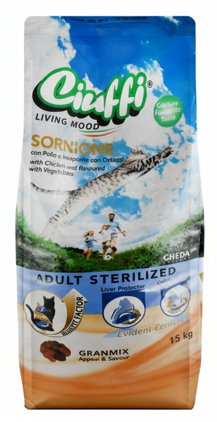 Ciuffi Dry Food with Chicken and Vegetables for Sterilized Adult Cats 15 kg