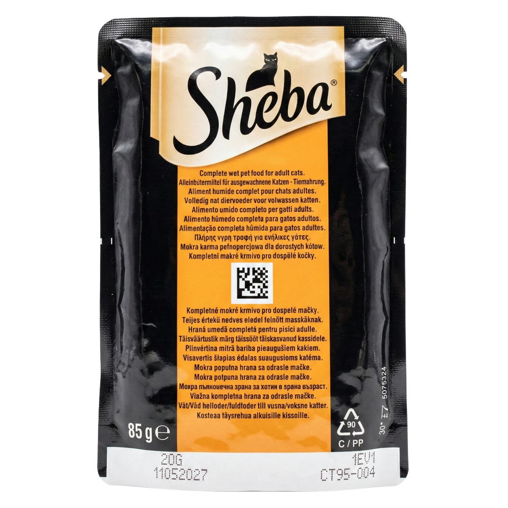 Sheba cat food packaging on a white background
