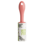 Pet grooming tool with pink handle and white refill cartridge on a white background