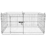 Black metal pet playpen on a white background