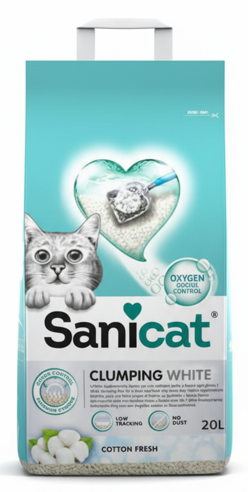 Sanicat White Clumping Cat Litter Cotton Fresh Scent 20 L