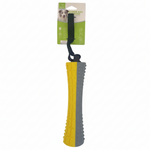 Dog toy with yellow and gray textured design on a white background