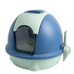 Pet litter box with a transparent door on a white background