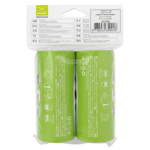 Two green batteries in packaging with a white background