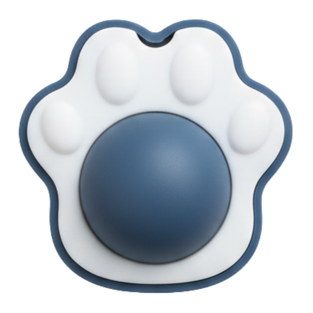 White paw-shaped object with a blue ball in the center on a white background