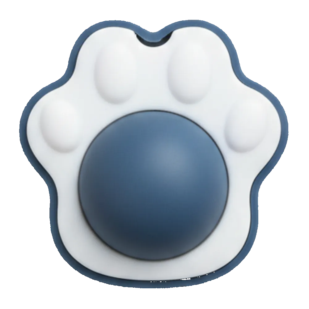 White paw-shaped object with a blue ball in the center on a white background