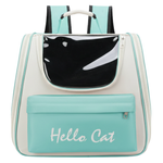 Backpack with a cat-shaped window and 'Hello Cat' text on a white background