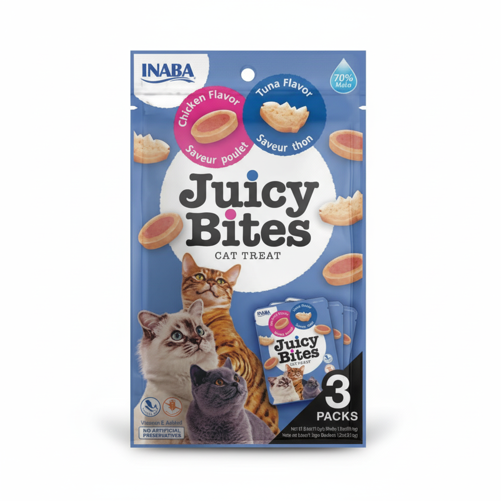 Juicy Bites Chicken and Tuna Flavors For Cat 3 Packs.