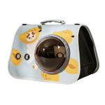 Pet carrier with cartoon design on a white background
