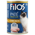 Can of Filos Pate Chicken cat food with a cat on the label