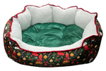 Decorative pet bed with a festive pattern on a white background