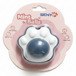 Dog toy packaging with 'Mint Balls' and 'SENY' branding on a white background