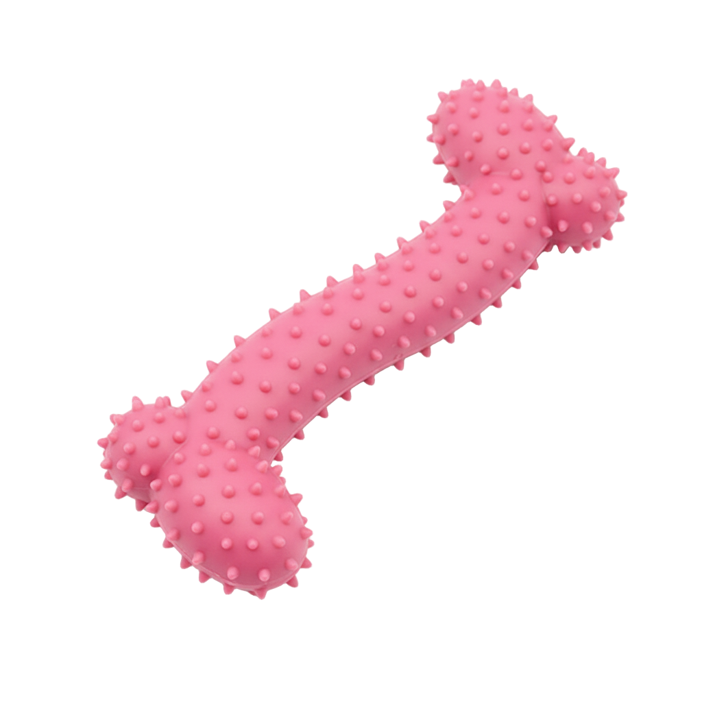 Pink textured dog toy on a white background