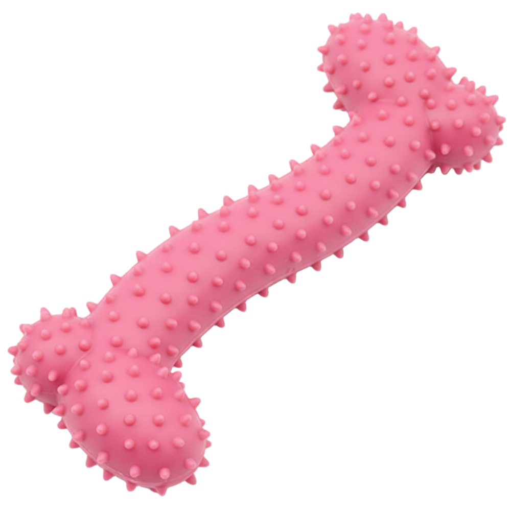 Pink textured dog toy on a white background