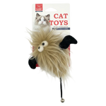 Cat toy with fluffy beige body and black ears on a white background