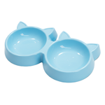 Blue pet bowl with cat ears on a white background