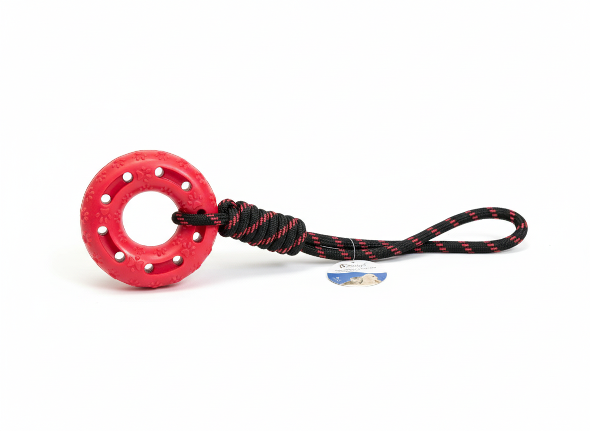 Dog Chew Toy - Rubber Tire & Rope - Tug of War Game.