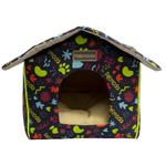 Dog house with colorful pattern on a white background