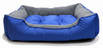 Blue and gray pet bed on a white background