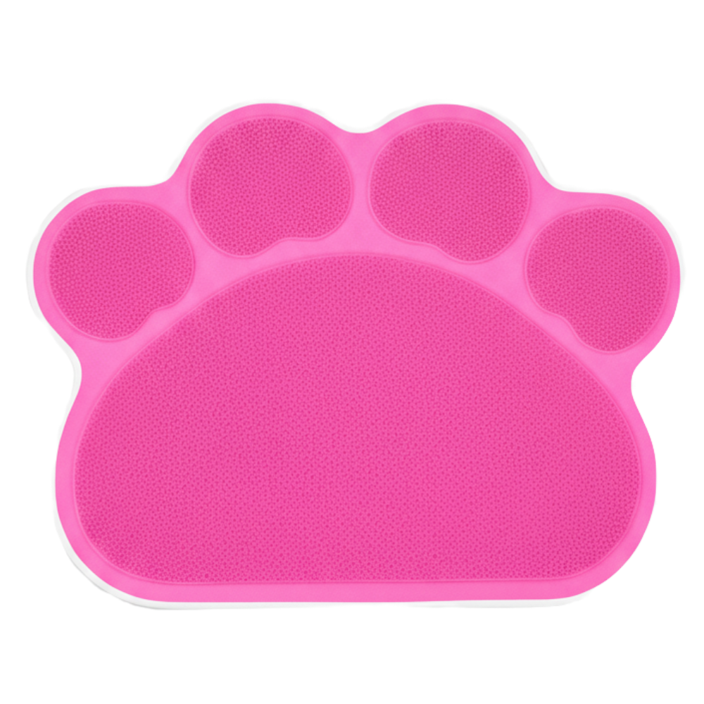 Pink paw-shaped mat on a white background