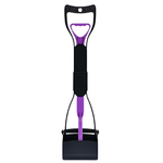 Black and purple garden tool with a black bucket on a white background