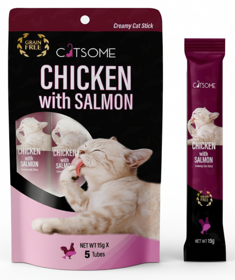 CATSOME Creamy Cat Stick Chicken with salmon 75g (5 sticks/pack)