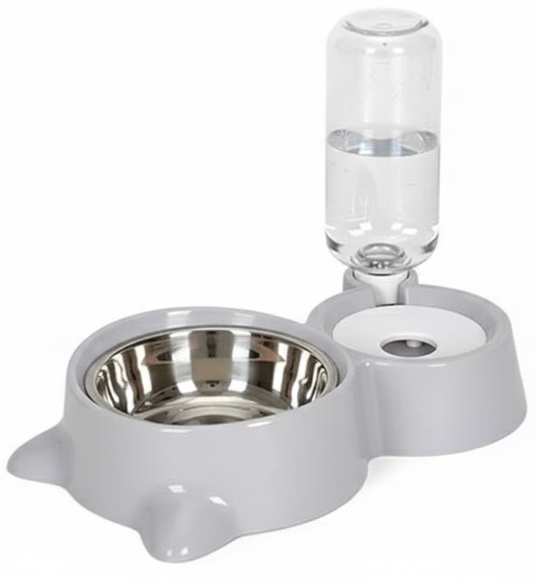 Pet water bottle and bowl set on a white background