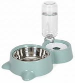 Pet bowl and water bottle set on a white background