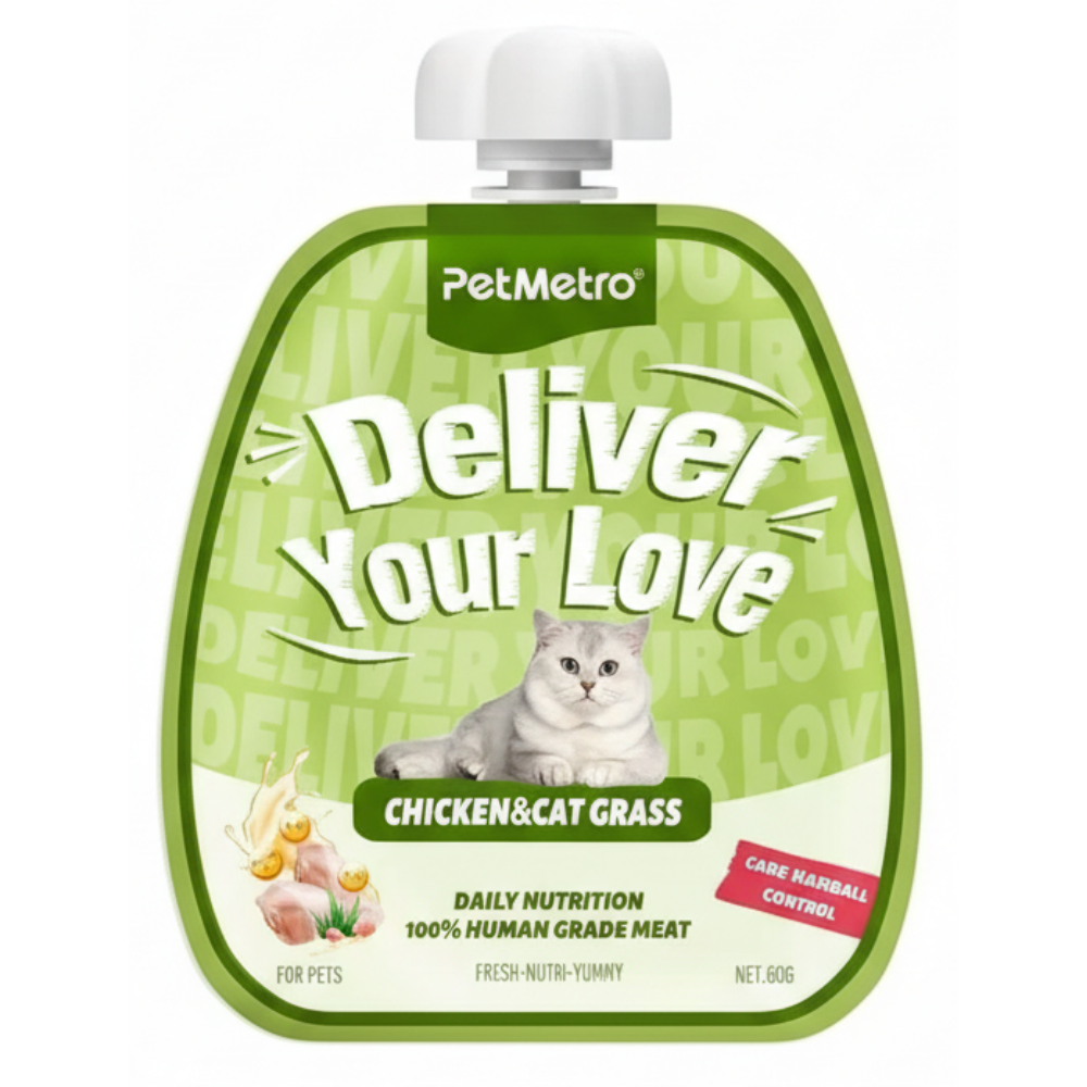 Petmetro Cat Creamy Treat Hairball Control Chicken and Cat Grass 60g.