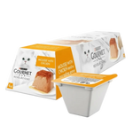 Gourmet cat food packaging with a single portion on a white background