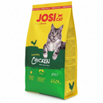 Bag of Josi Cat crunchy chicken cat food on a white background
