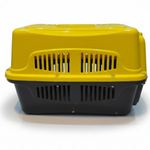 Yellow and black pet carrier on a white background