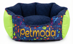 Pet bed with colorful design and 'Petmoda' branding on a white background
