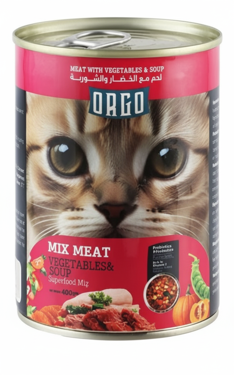 orgo canned food for kitten mix meat with veg & soup 400g.