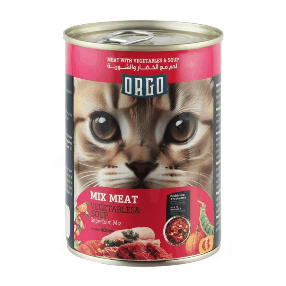 orgo canned food for kitten mix meat with veg & soup 400g.