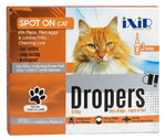 Box of Ixir Dropers for cats on a white background