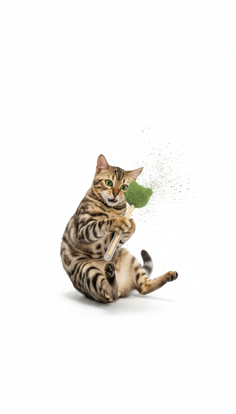 Cat holding a toy with a white background