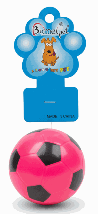 Pink and black soccer ball on a blue Baneipet branded card