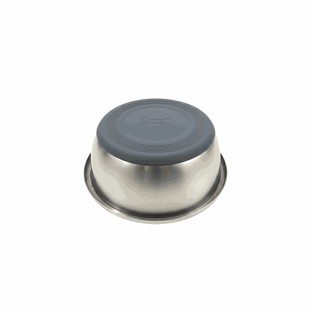 Metal bowl with a gray lid on a white background