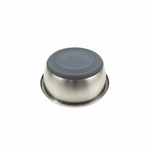 Metal bowl with a gray lid on a white background