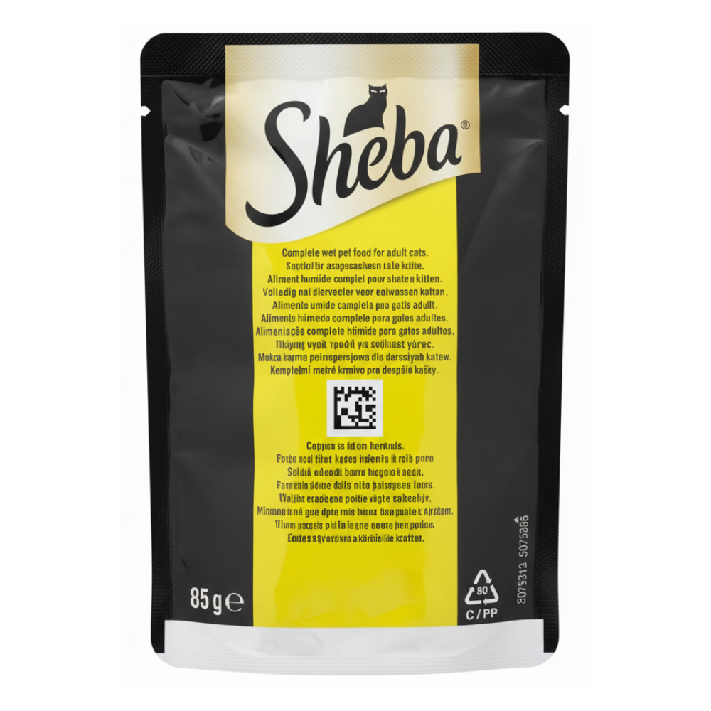 Sheba cat food package on a white background