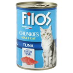 Can of Filos Chunkies Adult Cat Tuna with Fresh Fish on a blue background