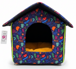 Colorful pet house with a pattern on a white background