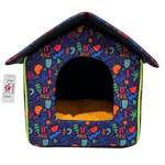 Colorful pet house with a pattern on a white background